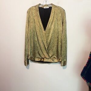 Revolve x Sam&Lavi Gold Metallic long sleeved cross blouse women size Small